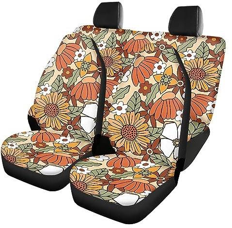 Belidome Hippie Blumen Autositzbezüge Vollständiges Set von 4 Vordersitzbezügen Hinten Sitzbezüge für Damen Herren, Einheitsgröße