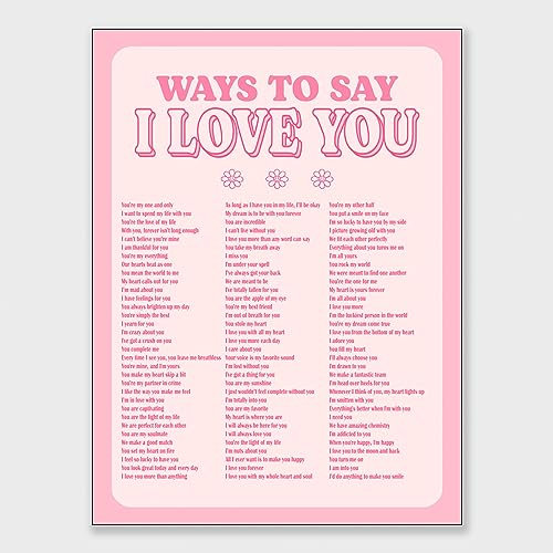 DFKJIB Trendige hellrosa romantische Liebeszitate Ways To Say I Love You Girly Leinwand Wandkunst Y2k Retro Kokette Raumdekor Poster Bar Wagen Groß Preppy Wohnheim Dekor Wohnzimmer Schlafzimmer 61 x