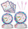 Vaisselle Anniversaire Sirène, 144 Pcs Sirène Vaisselle de Fête Kit Vaisselles Anniversaire Fille Assiettes Carton Gobelet Serviettes Paille, Fournitures de Fête Réutilisable, Baby Shower- 24 invités