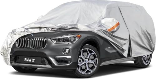 Kayme Autoplane Wasserdicht Atmungsaktiv für BMW X1 (2009-2025), 6 Schichten Vollgarage Autoabdeckung für Regen Sonne Staub Schutz Verkratzt, Autoabdeckung mit Reflektierenden Streifen.