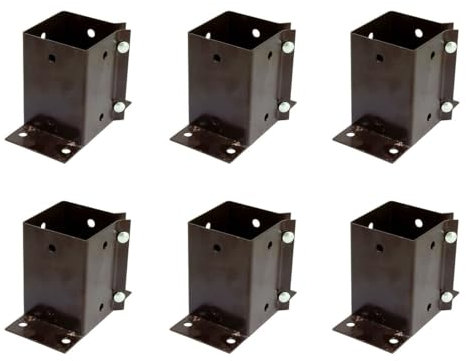 6 x Fence Post Holder 75mm posts Support Flush Fit Shoe Anchor Clamp Grip Brown for 75mm x 75mm posts (3) Eliza Tinsley Swiftpost, Pack of 6
