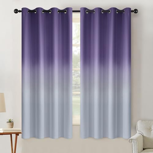 Yakamok Lichtblockierende Farbverlaufsvorhänge, Ombré-Verdunkelungsvorhänge, wärmeisolierend, mit Ösen, für Wohnzimmer/Schlafzimmer, Lavendel, 132 x 160 cm, 2 Stück