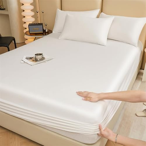 Laken für Wasserbetten Boxspringbetten 47 x 79 Zoll, 3 Stück, Spannbettlaken aus massiver Baumwolle, ultraweicher Matratzenbezug und langlebig, für Damen, Herren, Kinder, Teenager, Weiß