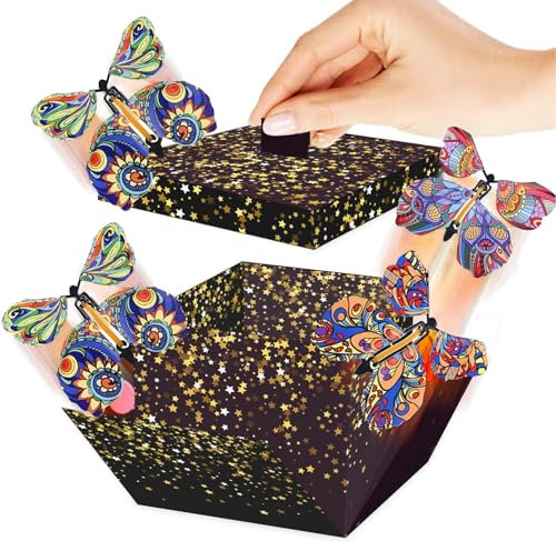 enxingo Schmetterlings Explosion Geschenkbox, Fliegende Schmetterlinge mit Box, Überraschung Geld Geschenkverpackung für Valentinstag, Weihnacht, Muttertag, Geburtstag, Hochzeit