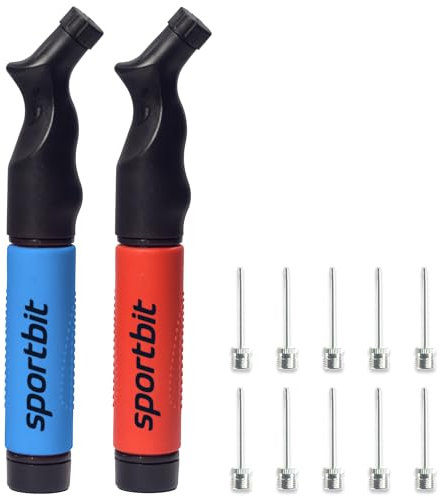 SPORTBIT Ball Pump for Sports Balls - Push & Pull Inflating System - Hand Pump for All Exercise Balls - Volleyball Pump, Basketball Inflator, Football & Soccer Ball Air Pump - Goes with 5 Needles Set