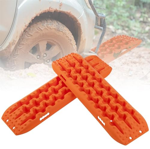 SOARS Sandbleche 2 Stück, Anfahrhilfe für Schlamm, Sand & Schnee, Recovery Board Offroad 10T Last, Reifenleiter für Geländewagen Wohnmobil PKW LKW (Orange, 107 x 31 x 7 cm)