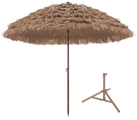 DJJYCTNM Parasol Plage, Parasol Exotique Paille, Parasol Paille, avec Manivelle, Inclinaison Automatique, Protection UV, pour Patio, Piscine et Plage, avec Trépied Pliable (Size : 160cm/63in)