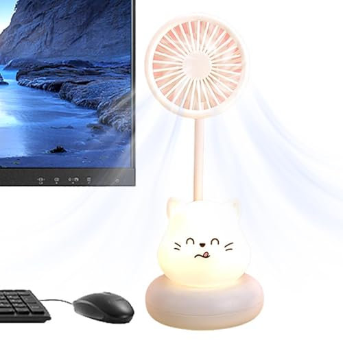itrimaka LED Fan for Desk - USB Cartoon Fan LED Light up Air Cooler,Indoor Outdoor Air Cooler Fast Cooling with Low Noise for Bedside, Traveling, Working