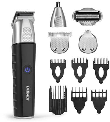 BaByliss Lithium Power 11-in-1 Multi-Trimmer - Kabelloses Fellpflegeset inklusive Bartschneider und Nasenhaarschneider, wasserdicht, Geschenke für Männer, Schwarz/Grau, MT812U