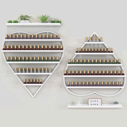 Nail Polish Organizers and Storage for Nail Tech 5 Tiers Heart-Shaped Cosmetic Display Case Hanging Nail Polish Shelf Floating Wall Mount Hold Up To 500 Bottles(Color:White,Size:4-piece set)