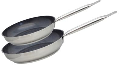 ELO 9804650 Set de 2 Poêles INOX 18/10, poêle Induction, poele à Frire, poele INOX, poêle Tout Feux, poêles 24 cm et 28 cm, Acier Inoxydable, 28 x 5,5 cm