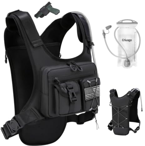 Criuage USA Patent Running Hydration Vest Backpack, Lightweight Chest Pack with 2.0L Water Bladder Bag Daypack for Hiking Running Cycling Race Marathon for Women Men (Black, Standard)