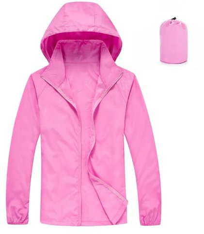 Womens Rain Jacket with Hood Coats Clearance Ultra Light Sunscreen Hoodie Windbreaker Jackets Waterproof Windproof Oversized with Storage Bag Raincoat Outdoor Climbing Hiking Sportwear UK Size 8-18