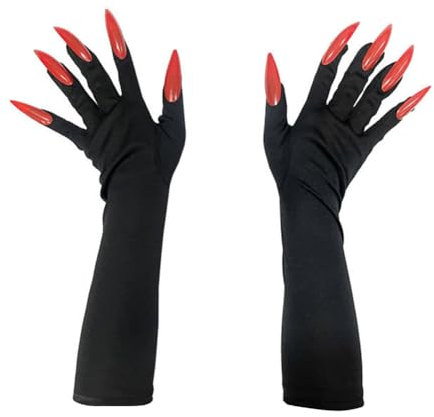 Asudaro 1/2 Pieces Long Halloween Gloves, 41cm x 10cm Long Halloween Gloves, Long Nails, Claw Gloves, Halloween Costume, Adult, Terrible Dinosaur Paw Gloves, red, One Size