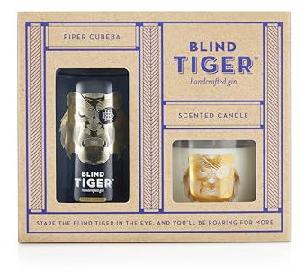 Blind Tiger- Piper Cubeba Gin and Candle, 47% ABV, 50cl Bottle Gift Pack with Scented Candle, from the Deluxe Distillery, Gin handcrafted in Belgium