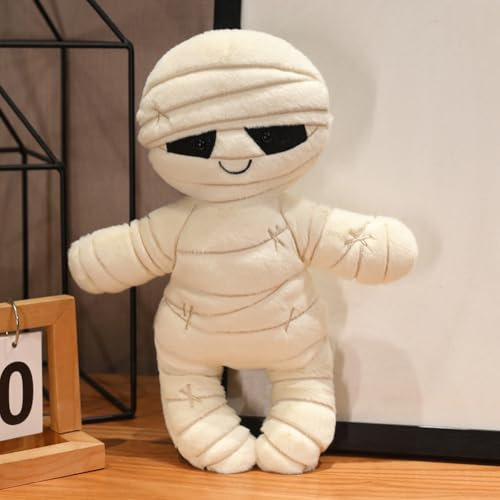 Halloween Kuscheltier Plüsch Spielzeug 24 cm, Kürbis Kuscheltier mit Kürbis, Plüsch-Geist, Gefülltes Teufelsspielzeug mit Klappbaren Hüten, Plüschtier Kürbiskissen (Mumie)