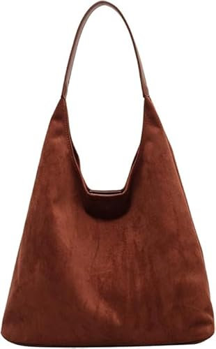 Wildleder Handtasche Damen, Retro Wildleder Schultertasche, Damen Gross Tragetasche, Shopper Tasche Hobo Bag Slouchy Bag (Brown)