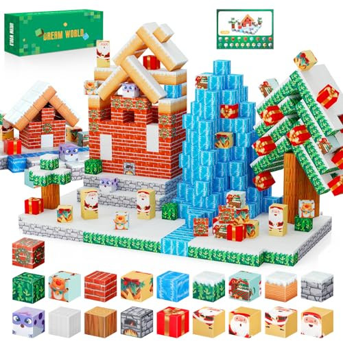 Bojinsey Blocs Magnétiques, 110 Pcs Construire Mine Aimant Monde Ensemble de Noël Blocs Magnétiques Jouets de Construction pour 3+ Ans Filles Cadeaux de Noël d'Anniversaire
