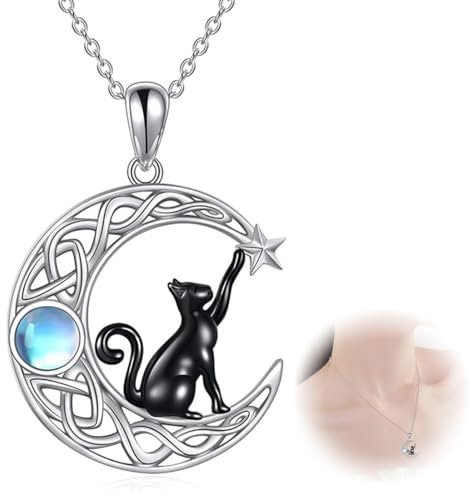 ZORTVUL Halskette Damen Kette Damen Mond Katze Halskette Für Frauen Mädchen Geburtstag Katze Schmuck Geschenke Kette