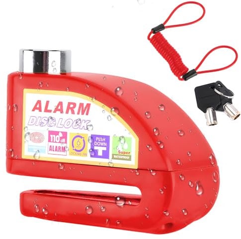High Security Motorbike Alarm Disc Brake Lock, 130dB Anti-Theft Motorcycle Lock with 1.5M Reminder Cable, Durable Disc Brake Lock for Motorcycle, Moped, Vespa, Scooters, Motocross (Black)