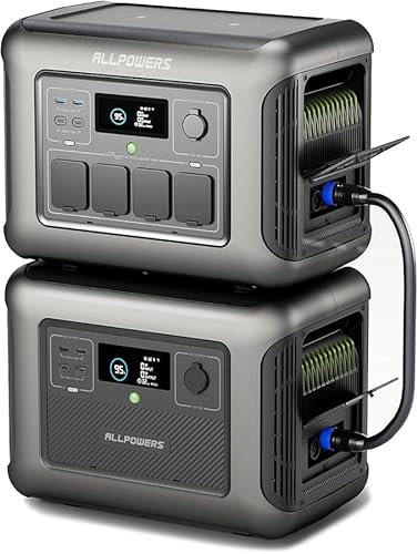 ALLPOWERS R1500 - Estación de energía portátil con batería adicional B1000, 1152 Wh-2304 Wh LiFePO4, generador solar de 1800 W para emergencias en el hogar, emergencias, campamentos y RV
