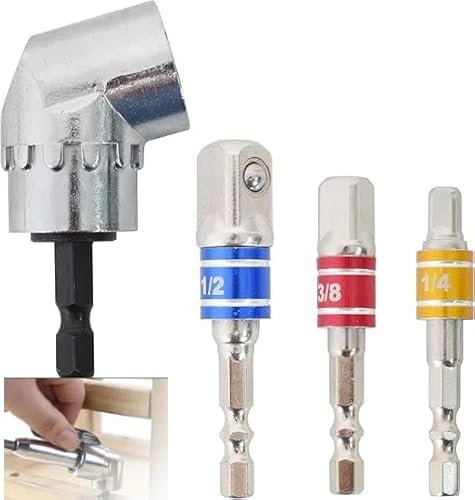 Adaptador de Destornillador Angular, Adaptador de Taladro de 105 Grados, Ángulo Recto Taladro Socket Brocas,Adaptadores de Broca Cardán,Extensor Flexible,Accesorios Taladro,1/4, 3/8, 1/2