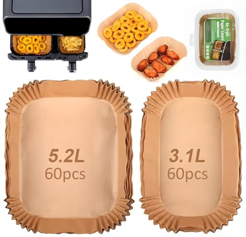 WideSmart 120PCS Air Fryer Parchment Paper Liner,Greaseproof Paper Accessories for 5.2L/3.1L Air Fryer,Air Fryer Accessories for Tower/Lakeland/Salter and Other Large & Small 2 Drawer Basket Air Fryer