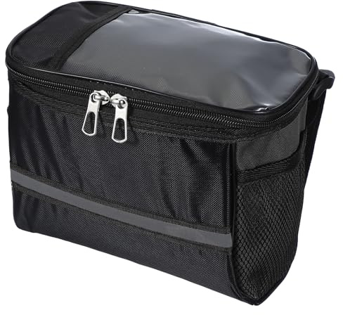 PATIKIL Fahrradlenkertasche für Männer Frauen Outdoor Radfahren Schwarz | Fahrradrahmentasche Wasserdichter Fahrradkorb mit reflektierendem Streifen Fahrradzubehör, Mountain Road Bikes