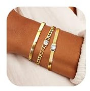 Chriscoco 3Pcs Armband Damen Gold 14 Karat Vergoldet Edelstahl Armband Damen Verstellbare Armbänder Gold Twist Figaro Schlange Armband Set Tennis Armband Goldene Armbänder Schmuck