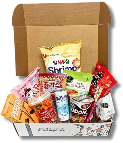 Korean Market | Koreanisches Essen Surprise Box (Starter Edition) | Für 1 oder 2 Personen | Snacks, Ramen, Kimchi, Tteokbokki, Seetang, Süßigkeiten und Stäbchen