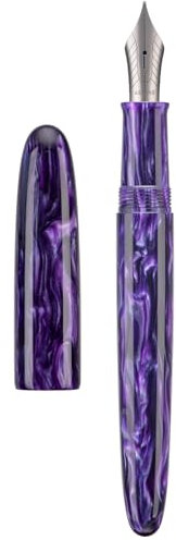 Asvine C80 Fountain Pen #8 Stub 1.1mm Nib Large Handcraft Calligraphy Art Drawing Pen with Converter Pen Case Collection Set (Purple Ripple)