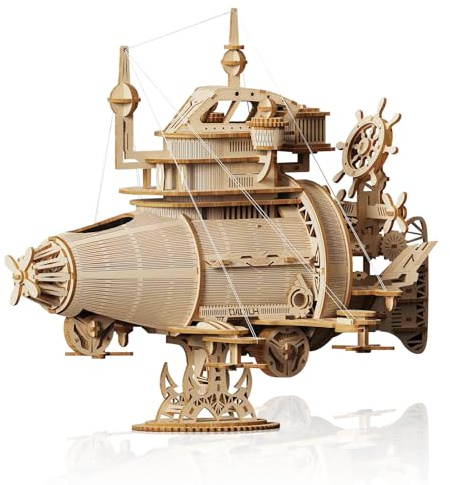 Cuteefun 3D Holz Puzzle Modle Kit, Holz Mechanische Konstruktion Set, Übung Phantasie und Hands-on-Fähigkeiten, Ideal für Geburtstag Weihnachten Vatertag (Luftschiff)