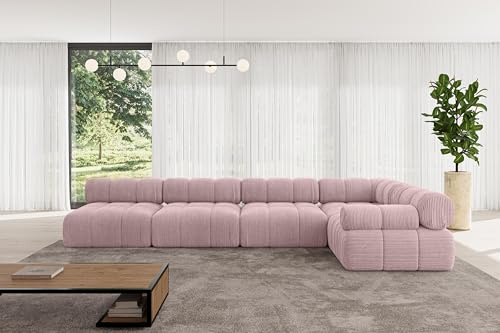 ALTDECOR Modulares Sofa Ecksofa in L-Form Corner modular Sofa Eckcouch Couch Wohnlandschaft Cauchsofa Polstersofa Mende-L3-380x190x70 cm Rosa