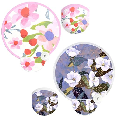 FOSDICK 2 Pcs Round Folding Handheld Fans Portable Foldable Fan Chinese Japanese Style Hand Fan Beautiful Flower Summer Folding Fans for Wedding Party Festival Home Decoration, 20cm