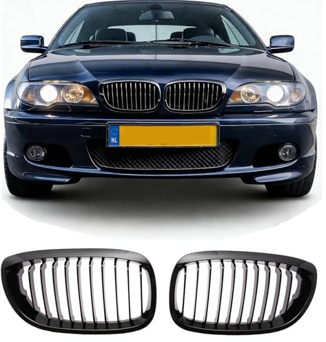 Sport Kühlergrill Nieren kompatibel mit BMW 3er Coupe E46LCI 2003-2006 Glanz Schwarz Einzelsteg Grill