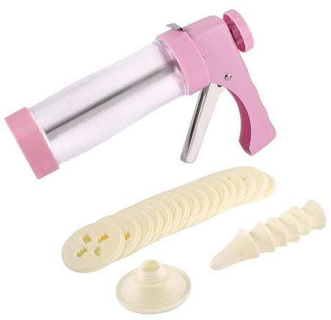 TopHomer Gebäckpresse Set mit 16 Scheiben und 6 Dekorationsspitzen, Keks-Spritzset zum Backen, Tortengussdüse, Donut-Dekoration (Rosa)