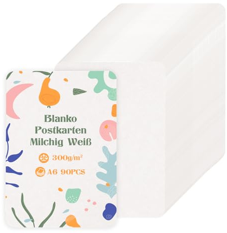 moinkerin 90 Stücke A6 Kraftpapier Karten, 300 g/m², Milchweiß | Druckbar Postkarten Blanko Karten im Format 10,5 × 14,8 cm für DIY, Hochzeitseinladungen, Danksagungskarten