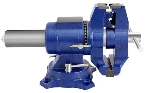 5 Zoll Schraubstock Drehbar, 125mm Schraubstock aus Nodulguss mit 360° Drehfunktion, Schwerer Maschinenschraubstock für Werkbank, 35kg Robust für Metall- und Holzbearbeitung, Blau