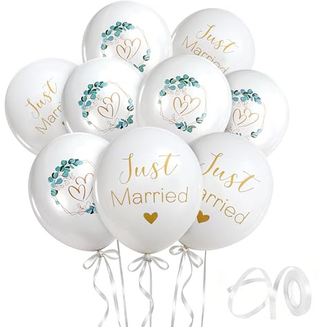 NISENTIA 30 Stück Luftballons Hochzeit, 12 Zoll Just Married Ballons Hochzeit Deko Weiße Herzen Eukalyptus Hochzeitsballons Helium Hochzeitsballons für Heiratsantrag Verlobung Standesamt Hochzeits