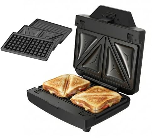 Taurus - Sandwichera Miami Legend | 900W | 3 Placas antiadherentes desmontables: Sandwich, Grill y Gofre | Rápido Calentamiento Uniforme | Almacenaje vertical | Asa toque frío | Acabados Inox