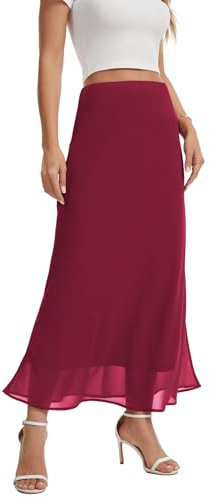 BEIGAI Gonna lunga da donna, elegante, con vita elasticizzata, in chiffon, leggera, linea ad A, casual, estiva, per feste, alla moda
