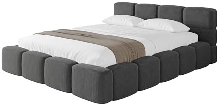 ALTDECOR Polsterbett mit Bettkasten und Lattenrost, Bett mit Matratze H3/H4, Kopfteil, Boxbett, Doppelbett mit Stauraum - NATA-v1 140x200 Dunkelgrau