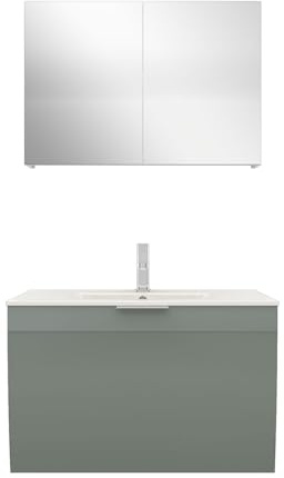 AcquaVapore by Sandra Jentho Badmöbel Set Gently 1 V1 Weiß/Grau MDF Waschtisch 80cm mit 5W LED-Strahler/Energiebox