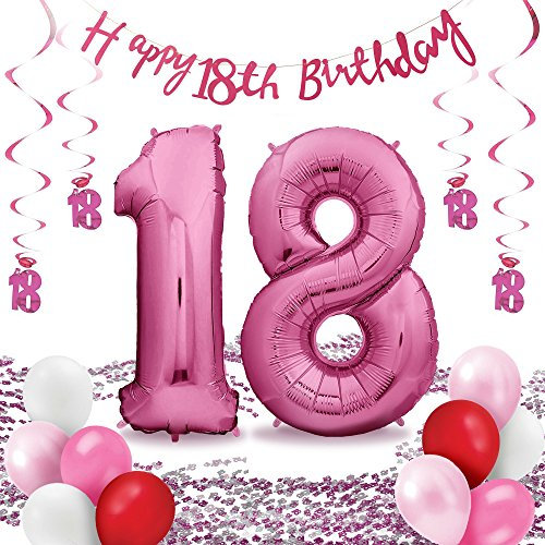 envami® Palloncini Compleanno 18 Anni - Rosa - Decorazioni Compleanno - Palloncini 18 Anni Compleanno - Buon Compleanno Festone - Set Palloncini Numero - Festa Ghirlanda - Bambine