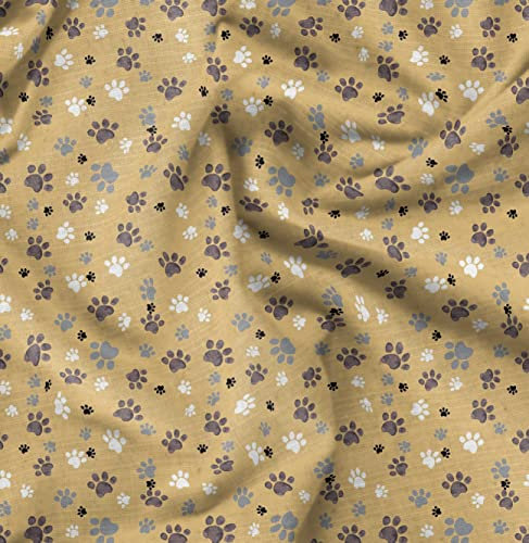 Soimoi Orange Kunstseide Stoff Pfote Hund Stoff Meterware 42 Zoll breit