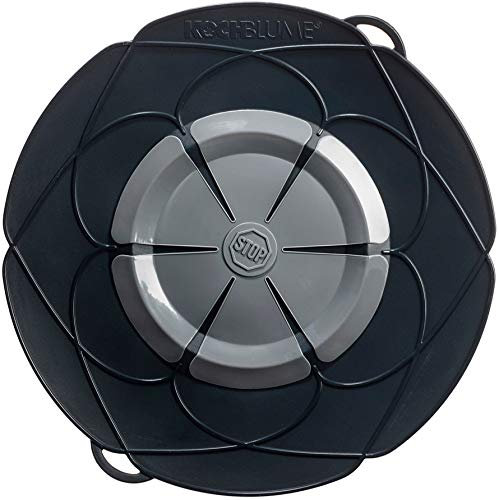 Kochblume vom Erfinder Armin Harecker XL 33 cm anthrazit | Überkochschutz für Topfgrößen von Ø 20 bis 28 cm | Set mit Microfasertuch!