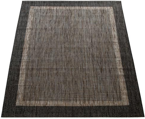 Paco Home Indoor & Outdoor Flat-Weave Rug Modern Border Oriental Motif Brown, Size:200x280 cm