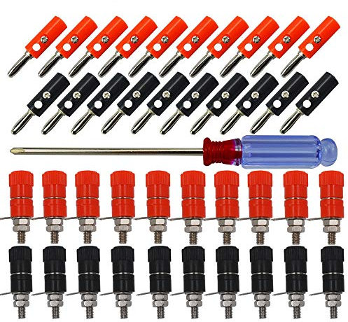 Senvenelec 40 Pcs adattatore per morsettiera banana 4mm, terminale per connettore banana, connettore femmina per pannello banana - Nero e rosso(20 maschio+20 femminile)