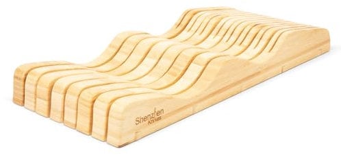 Shenzhen Knives X-Large in-Drawer Knife Block: 11 Slot Empty Wooden Knife Holder for Kitchen Drawers