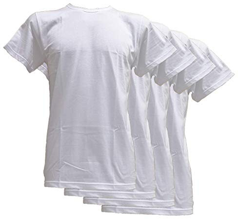 Fontana Calze & Intimo 4 Magliette Manica Corta Scollo Tondo in Jersey di Puro Cotone, Comfort e freschezza sulla Pelle (Bianco, 5° L)